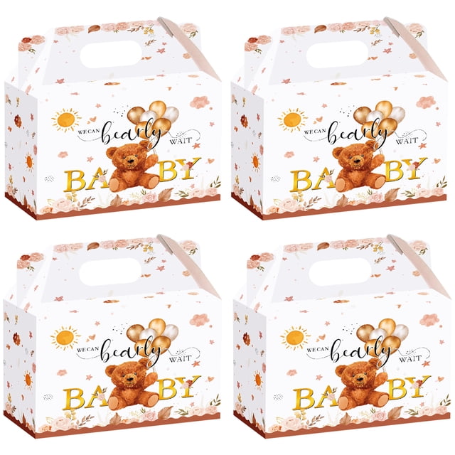 Caja de regalo con diseño de oso de peluche de 15 x 9 x 8 cm con asa, 4 unidades