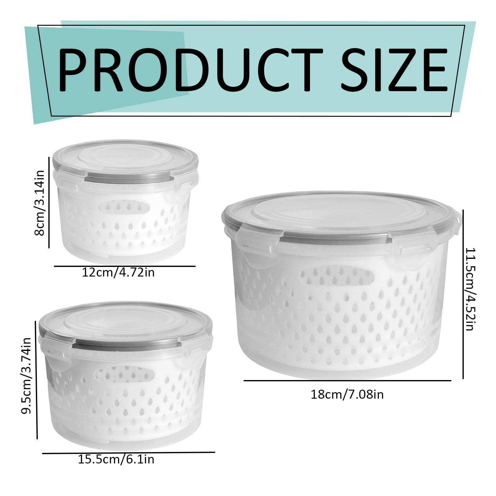 CSSJKYJ Fridge Food Storage Container Set with Lids with Strainer, Fruit Vegetable Storage Containers Keep Fruits, Vegetables, Berry, Meat Fresh longer, BPA-Free Plastic Produce Keepers(L+M+S)
