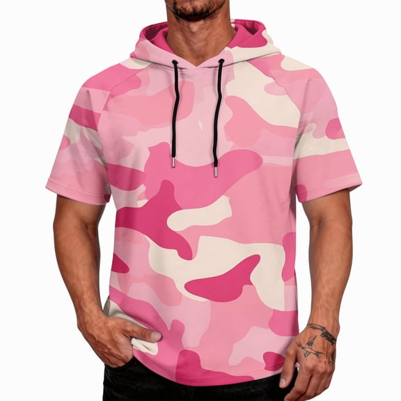 OIOLOYJM Hoodies for Men Sun Protection UPF Camo Short Sleeve Hooded T Shirts Rash Guard Quick Dry Running Fishing Tops Light pink L