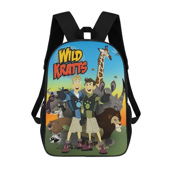 Lightweight Wild Cartoon Kratts Backpack for Women, Men, Unisex 17 Inch Schoolbag Backpack Rucksack Large Capacity Shoulder Bag Travel Bags Students Bookbag