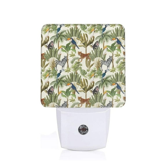 Fuzoiu Jungle Animals Print Dusk to Dawn LED Night Light with Light Sensor, Energy-Efficient Touch-Safe Night Lamp for Home, Office, and Kids' Rooms-US