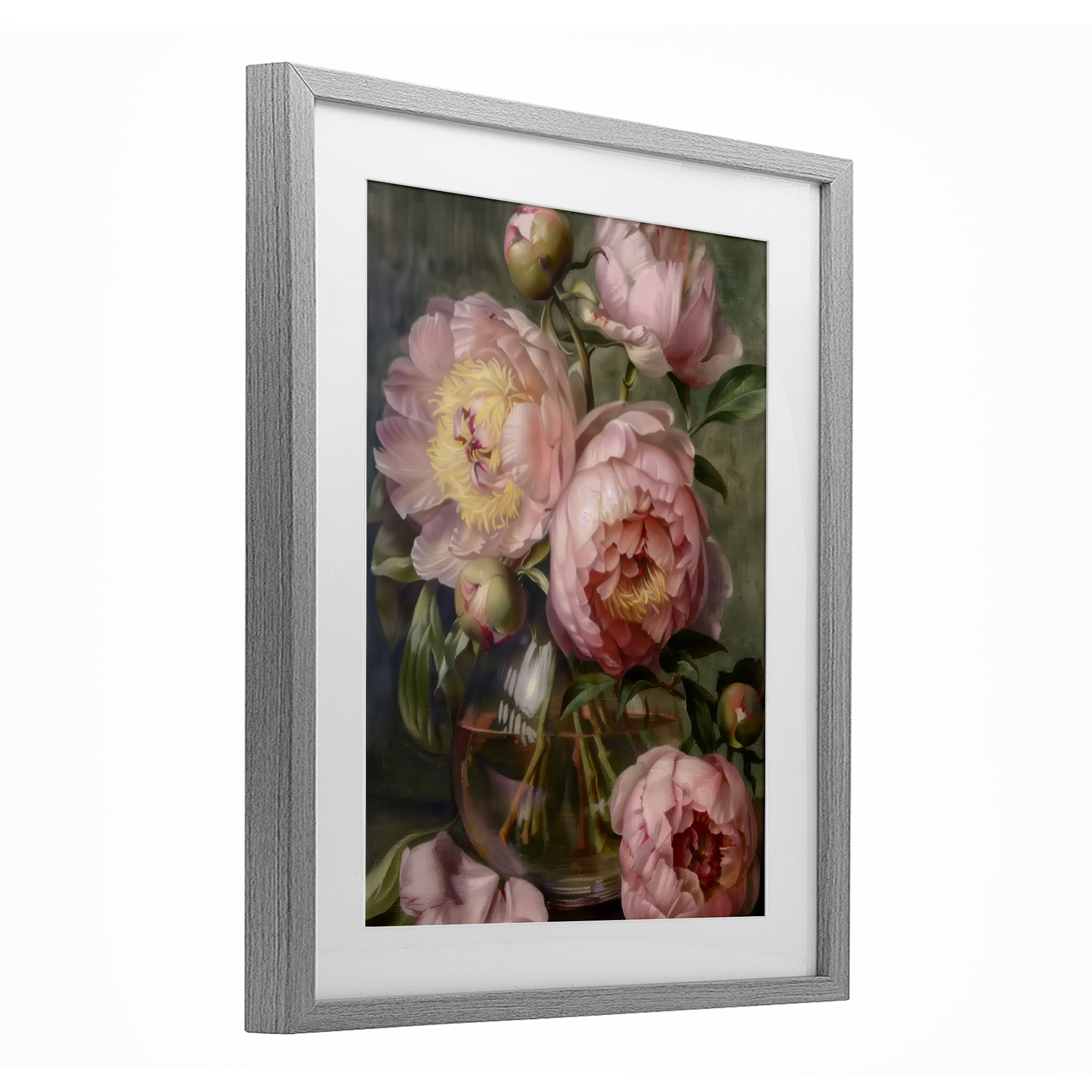 Stupell Industries Pink Peonies in Glass Vase Gray Framed Print Under Glass, design by LSR Design Studio