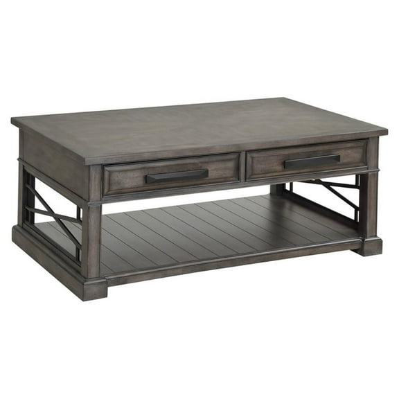 Pemberly Row Contemporary Wood Cocktail Table in Smokey Gray Finish