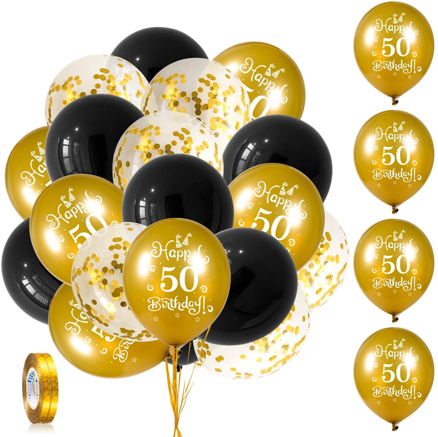 Black And Gold Party DHF10 Balloons, Black Gold Latex Balloons 50pcs 12 Inch Metallic Gold Black Balloon Graduation Birthday Weddings New Year Annive