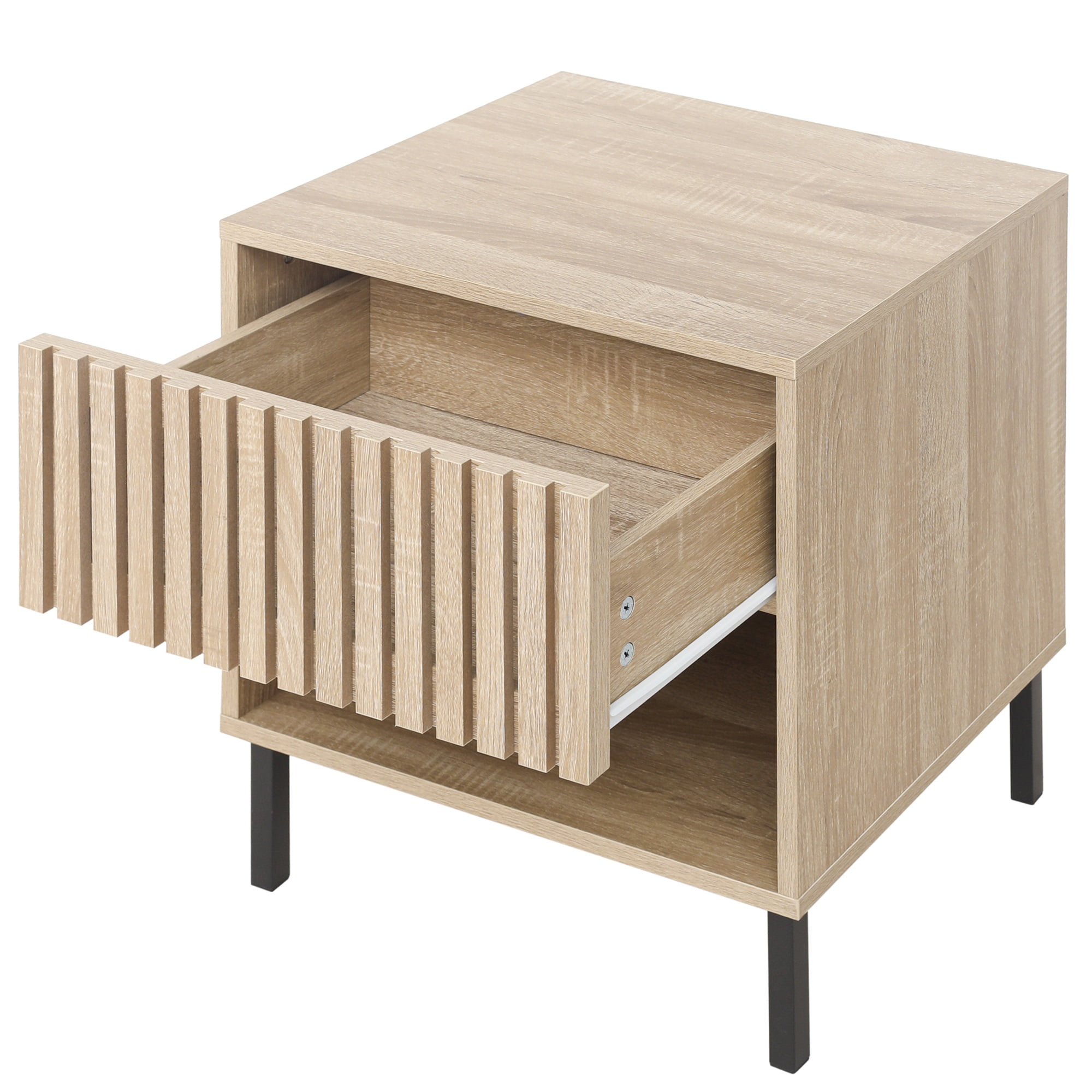 Kadyn 1 Drawer Nightstand Set of 2, Bedside Table for Living Room, Storage Accent Side or End Table, Natural