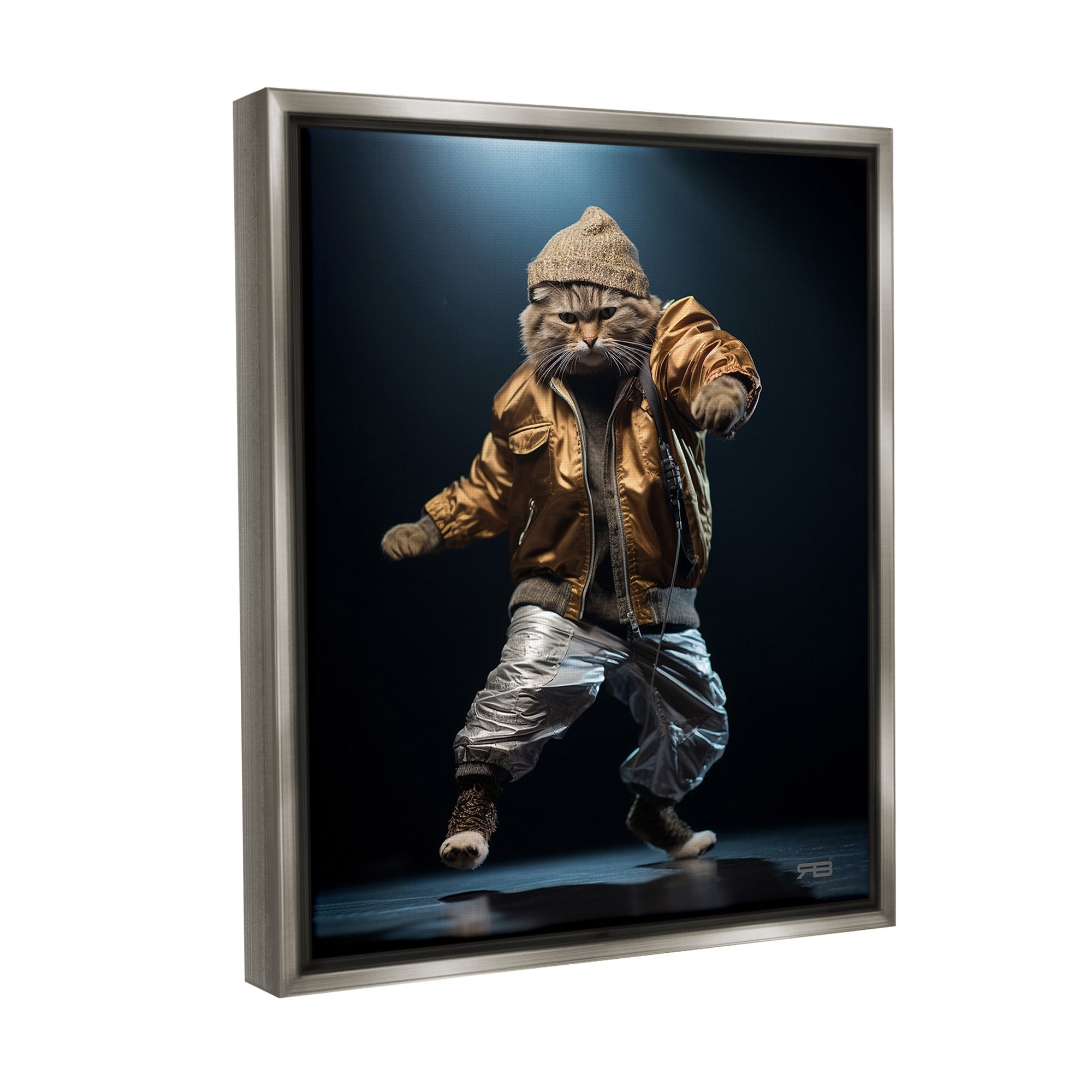 Stupell Industries Urban Dancer Cat Animals & Insects Painting Gray Floater Framed Canvas Art Print Wall Art, 25 x 31
