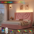 thumbnail image 3 of Homfa Full Size LED Bed Frame with 2 Drawer Storage, Wingback Platform Bed with Velvet Upholstered Headboard, Pink, 3 of 9