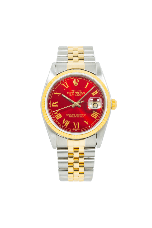 Pre-Owned Rolex Datejust 16233 36MM Red Roman Dial With Two Tone Jubilee Bracelet