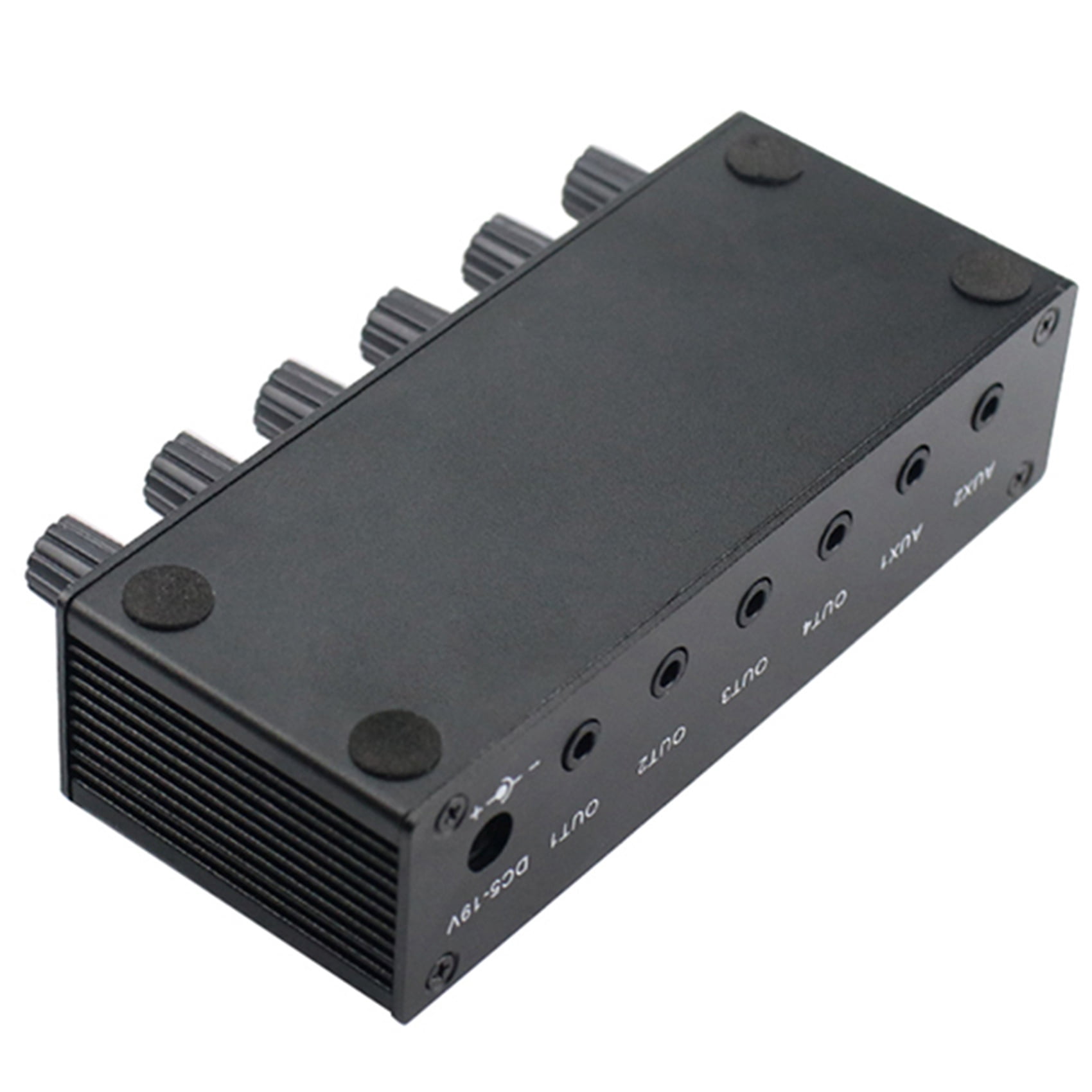 2X Stereo Mixer Audio (2 Input 4 Output) Push Four Headphones or External Power Amplifiers Volume Control,2 x Stereo Mixer,black