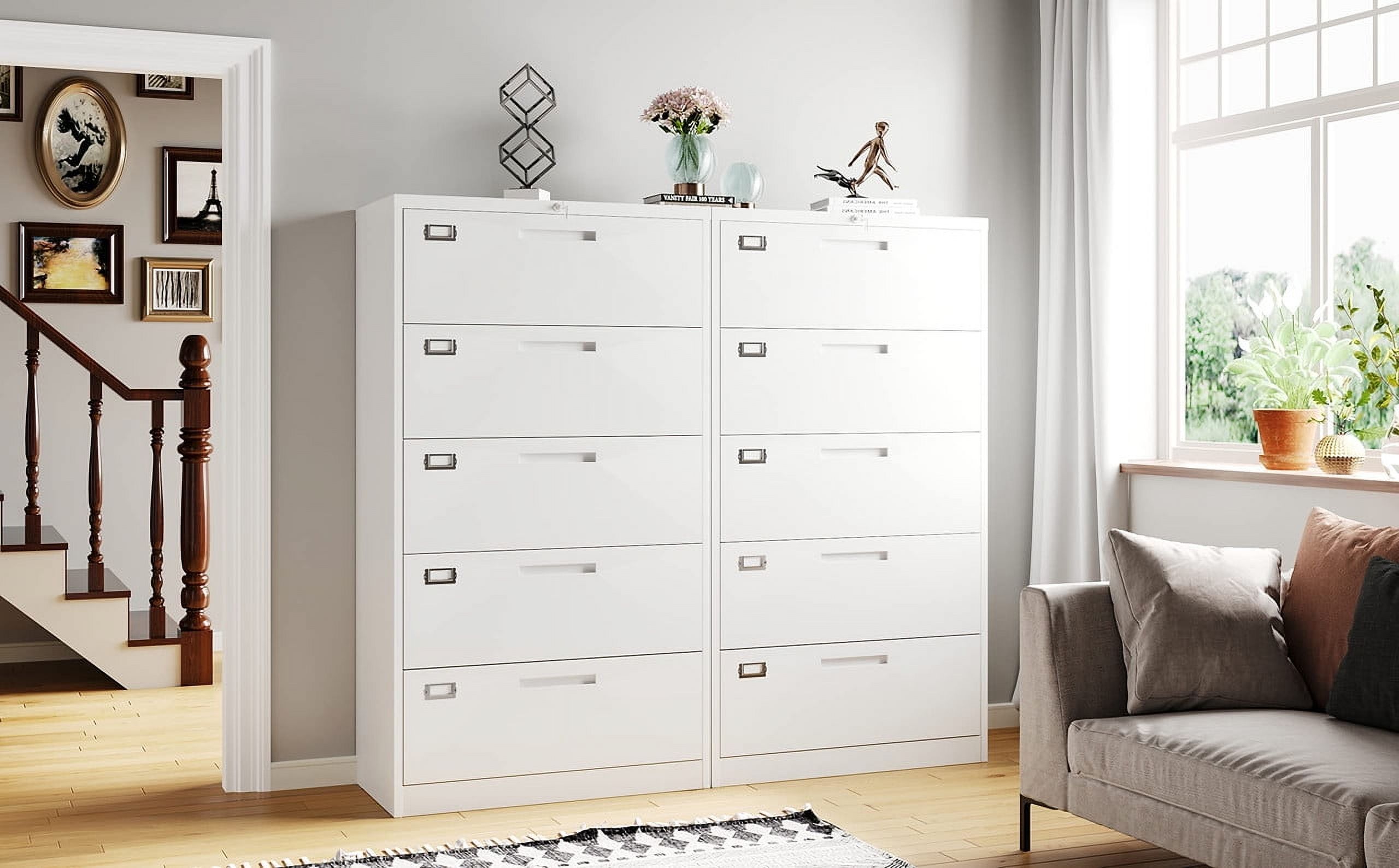 MIIIKO 5 Drawer File Cabinet with Lock, 5 Drawer Metal Filing Cabinet, Lateral Filing Cabinet with Lock for Home Office, Lockable Storage Cabinet for Hanging Files Letter/Legal/F4/A4 Size