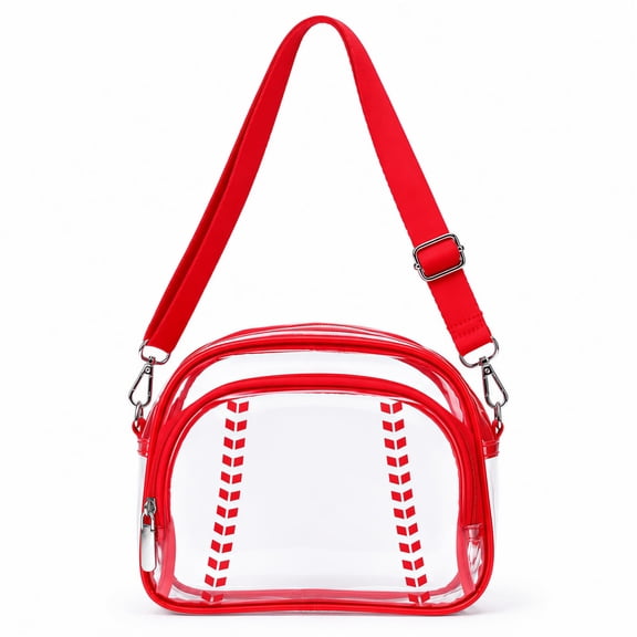 Clear Bag for Stadium Events, Red Clear Crossbody Bag with Front Zipper Pocket and Adjustable Strap for Concerts Sports Events