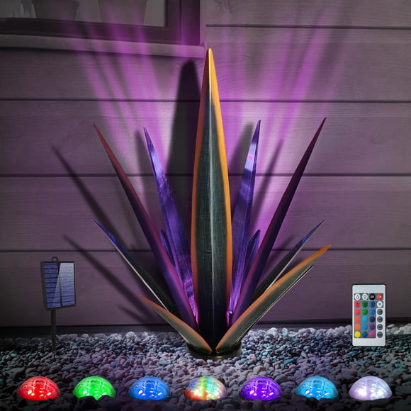 Escultura KODIBO de Agave Metálico Rústico con Luz Solar