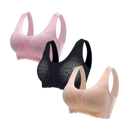 

DENGDENG Women Comfort Seamless Backless Bra Fitness Sports Bras Underwire Lace Sports Bras for Women 3 pack