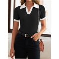 thumbnail image 3 of Womens V Neck T Shirts Short Sleeve Slim Fit POLO Tops Solid Color Trendy Summer Basic Tee T-Shirts, 3 of 6
