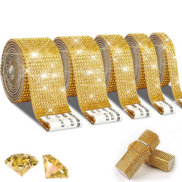 CUITING 5 Rolls Super Self Adhesive Art & Craft Tape with 2 mm Rhinestones Strips Sticker(Silver)