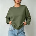 thumbnail image 2 of BLCHUNen Crewneck Sweatshirts Women Casual Long Sleeve Workout Shirts Solid Color Athletic Tops with Zip Pocket,L,Army Green, 2 of 5