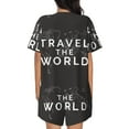 thumbnail image 6 of Susaid Travel The World1 Print Women's Pajama Set, Button-Up Sleepwear with Elastic Waist Shorts, Perfect for Lounging, Yoga, Beach, and Casual Wear-Large, 6 of 7