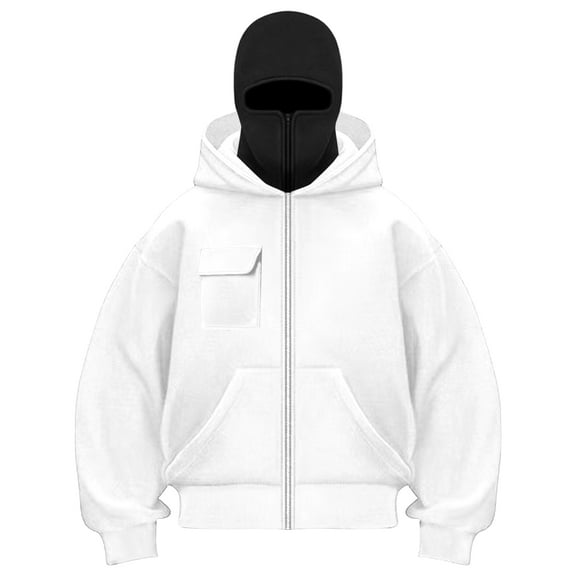 TTUHYWXI Balaclava Hoodie Jacket for Women Men, Y2K Zip Up Fashion Outerwear Double Layer Hooded Pullover, Winter Hip Hop (Clear, S)