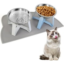 Flantor Tilted Elevated Pet Bowl Set, 2 Stainless Steel Bowls with Stands & Spill-Proof Mat – Raised Feeder for Cats & Small Dogs