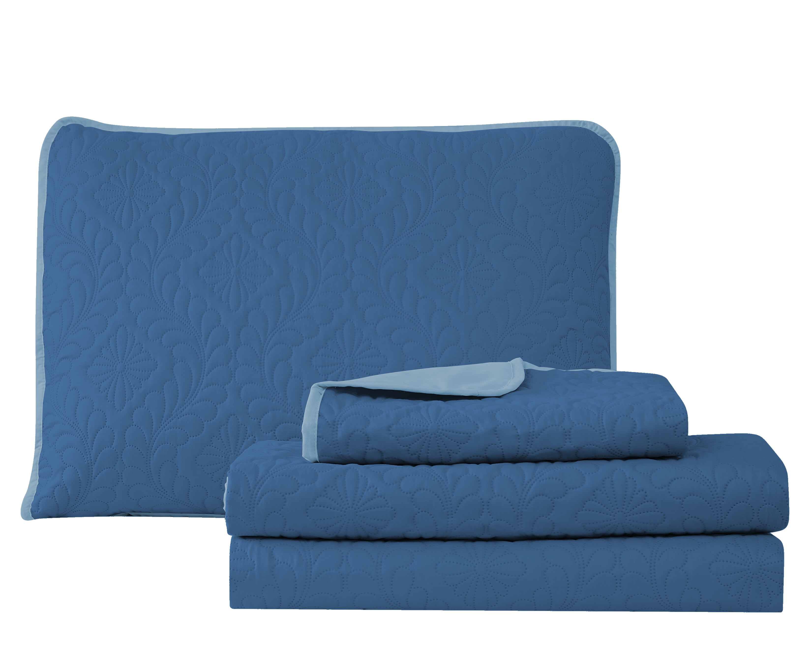 Medallion Stitch 2-Piece Quilt Set Blue/Light Blue Twin