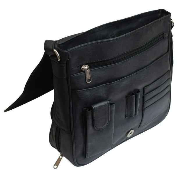 Genuine Leather Women's Multi-Pocket Design Cross Body Bag Purse Black ...