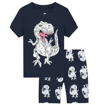 Byoo Fluorescent Big Boy Homewear Set Cartoon Dinosaur Print Loose Short Sleeve Tee Shorts Soft Daily Cute Outfits
