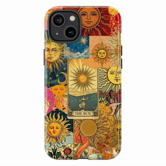 Celestial Sun Tarot Phone Case, Vintage Solar Collage iPhone Cover, Mystical Astrology Protective Case for iPhone 16 15 14 13 12 11 Plus Pro Max Mini