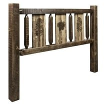 Homestead Collection Headboard with Laser Engraved Pine Design, Stain & Clear Lacquer Finish - California King Size