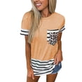 thumbnail image 1 of Nouveau T-Shirt Décontracté pour Femmes Manches Courtes Hauts Imprimé Rayé Patchwork Col Rond Tee Grande Taille Poches Blouse Ample, 1 of 6