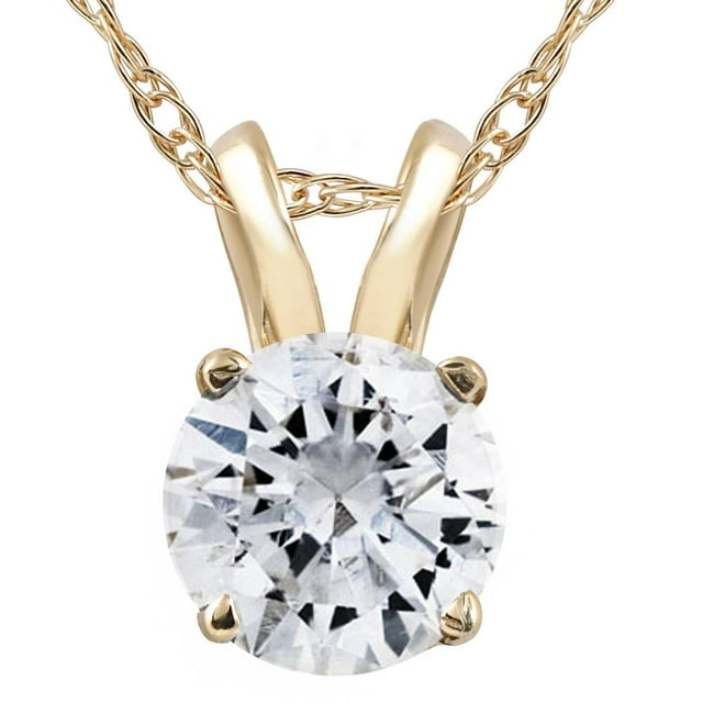 Collier Pendentif Solitaire en Diamant Véritable Taille Ronde.60 Ct en Or Jaune 14 K (I2-I3)