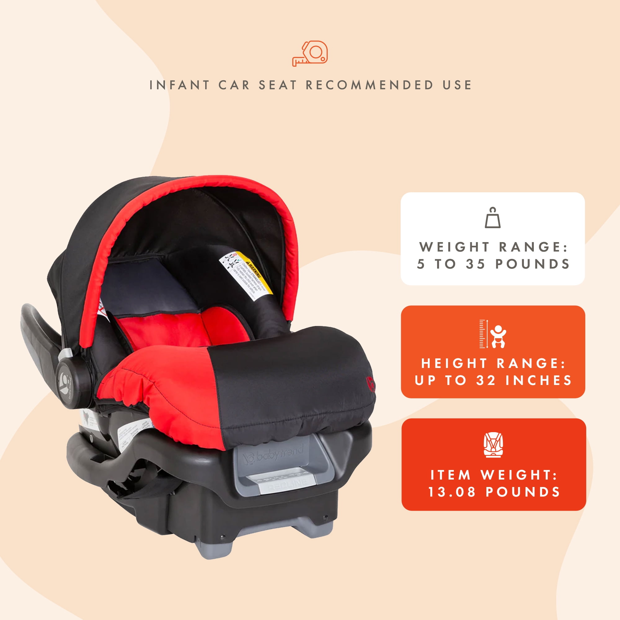 Baby Trend Ally 35 Infant Car Seat with Side Impact Protection in Mars Red
