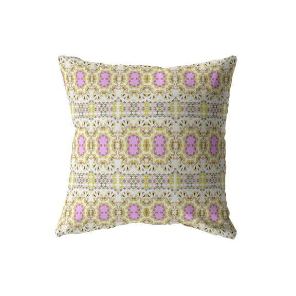 Geo Flowers Indoor/Outdoor Broadcloth Fabric Pillow in Yellow 16x16