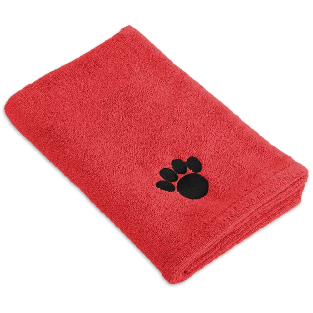 DII Bone Dry Microfiber Pet Bath Towel with Embroidered Paw Print