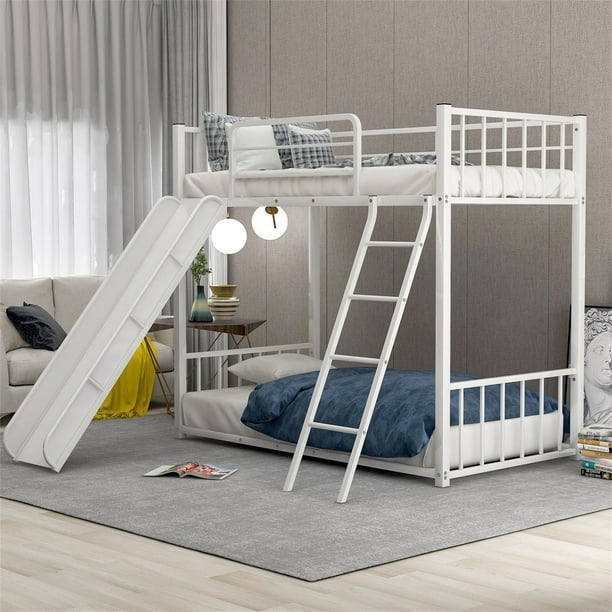 Modernluxe Metal Twin Over Bunk, Four Bunk Bed With Slide