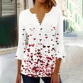thumbnail image 2 of CFLVAEK Valentines Day Shirts for Women Cute Love Heart Print Pleated Blouse Tops Casual Button Up Shirts Flared 3/4 Sleeve T Shirts White S, 2 of 6