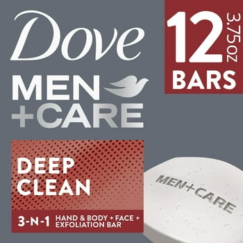 Dove Men+Care Deep Clean Exfoliating Body+Face Bar, 3.75 oz Count 12