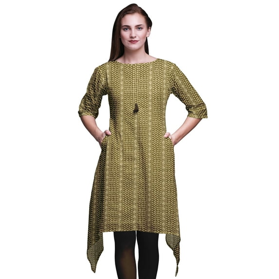 Bimba Brown Mushroom & Paisley Printed Tops For Women Asymmetric Kurti Summer Dress For Girls Large