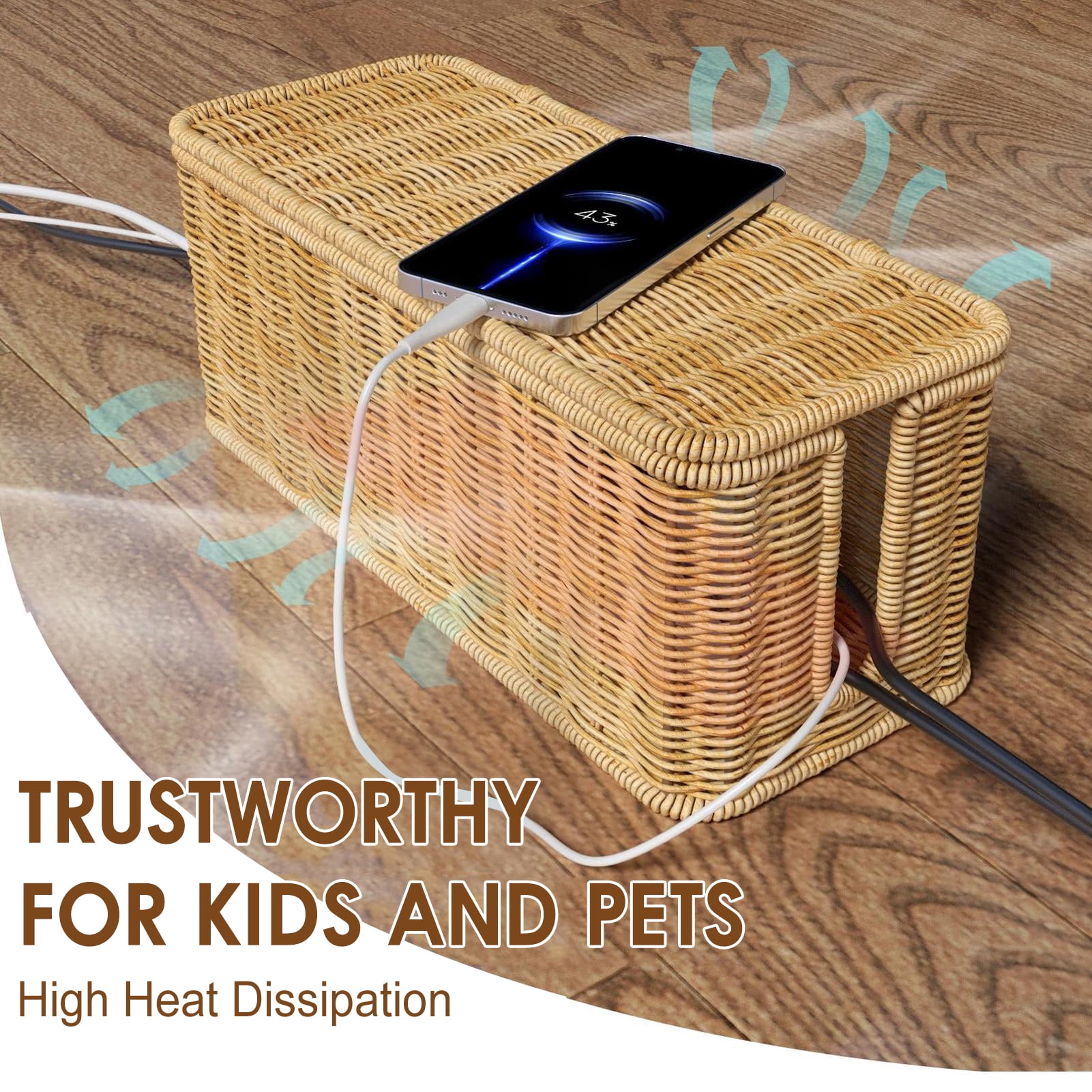Cable Management Tray Box with Lid,Desk Cord Storage Organizer Box Power Strip Electronic Accessories Case