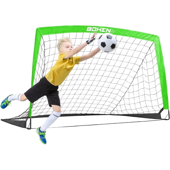 BOHEN Portable Soccer Goal for Kid Backyard - Easy Fold Lightweight Fun for Outdoor Indoor Training Game for Teen Youth Adult(Green,5x3ft,1 pack)