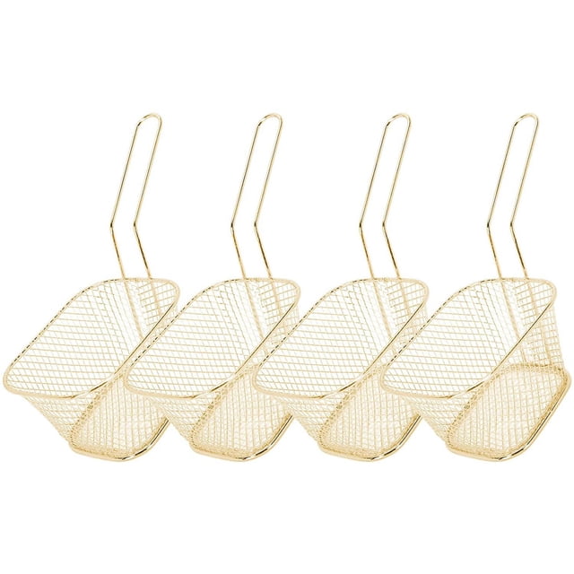 4Pcs Carré Panier de Friture, Support de Frites en Acier Inoxydable Table Frite Servant des Outils de Cuisson de la Passoire - Or