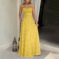 thumbnail image 6 of jtjvou Women's Spaghetti Strap Dress Floral Lace Maxi Dress Square Neck Backless A-Line Elegant Formal Gown for Prom Yellow XS, 6 of 8