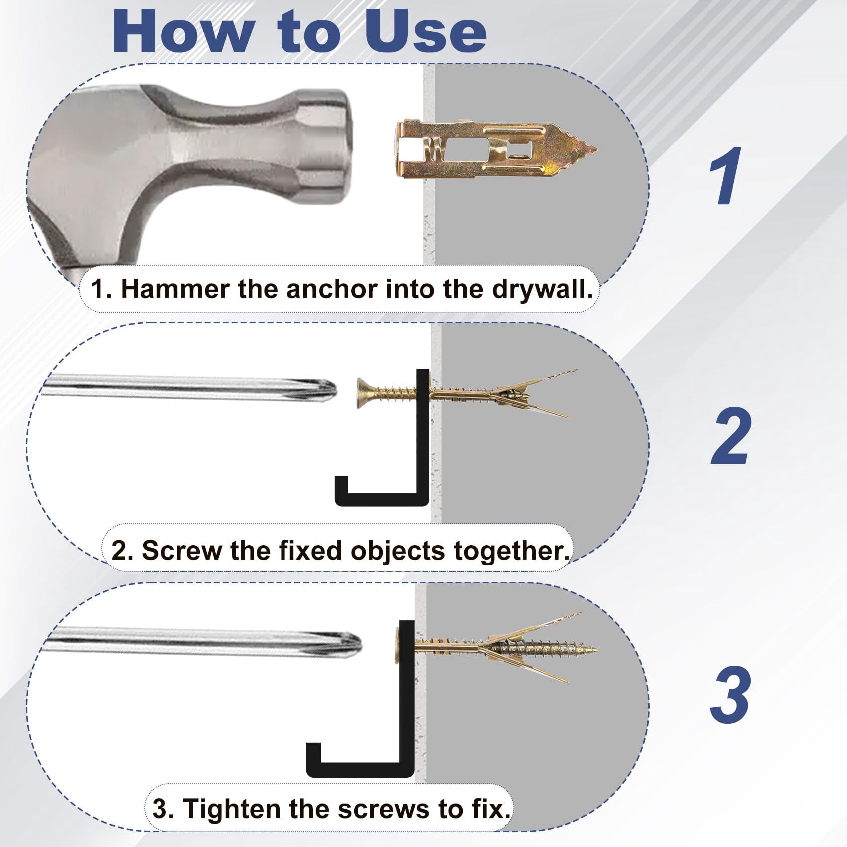 80 Pcs Self-Drilling Anchor Screws, Zinc Plated Steel Drywall Anchors, Heavy Duty Metal Expansion Bolt, No Drill or Holes, for TV, Shelf Straps, Gypsum Boards, Cabinets