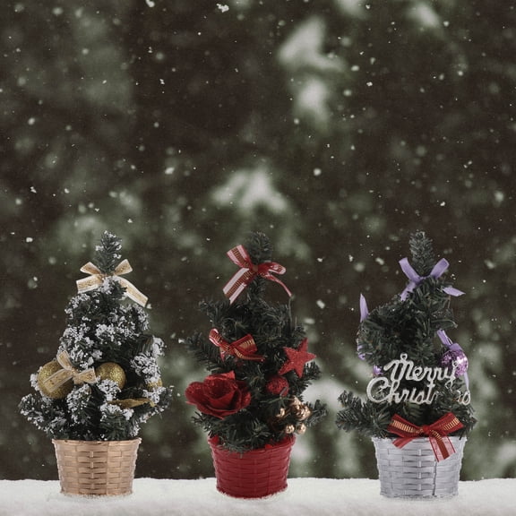 BESTYASH Set of 3 Small Decorative Tabletop Trees, Fireproof Flame Retardant PVC Holiday Decor