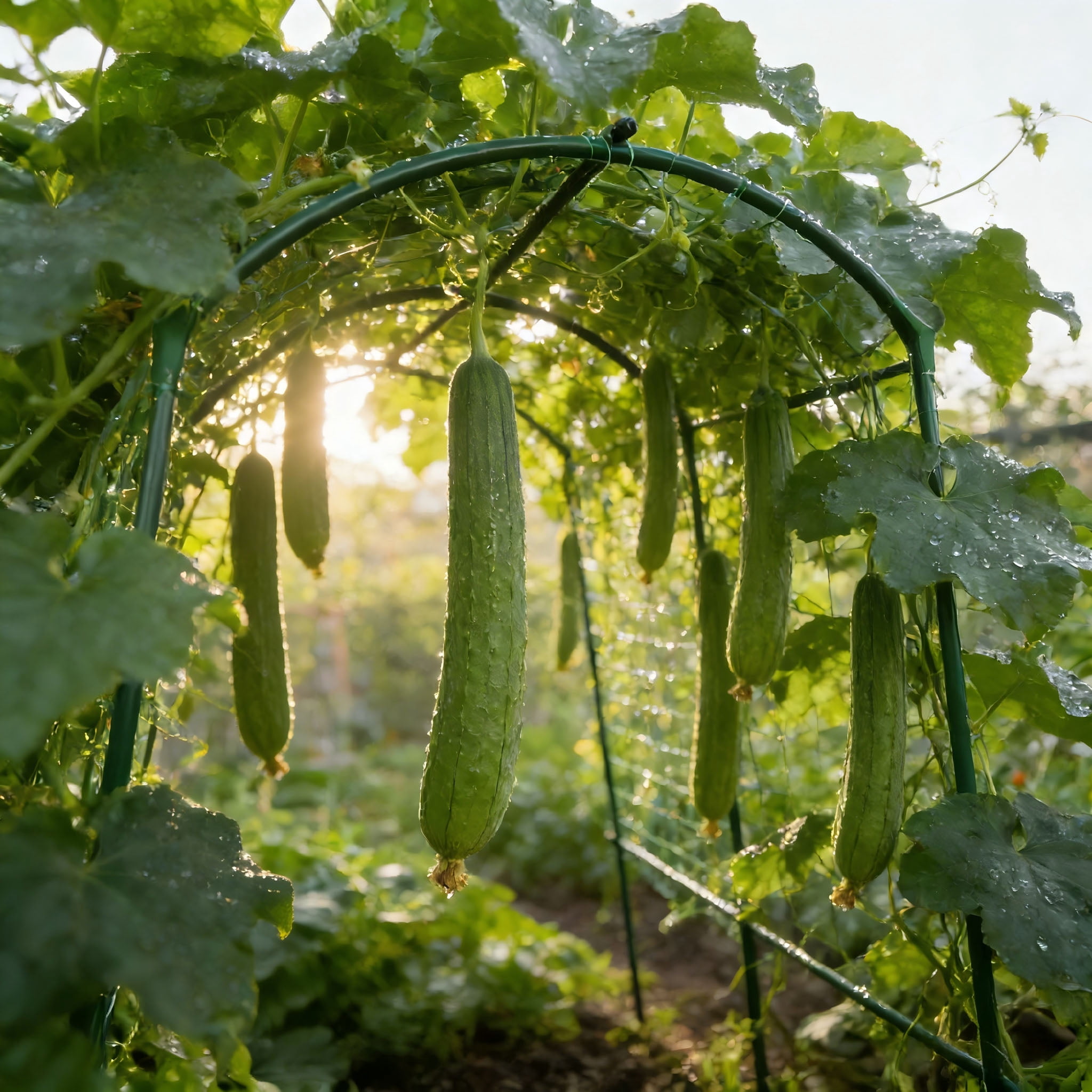CQSXDA Adjustable Cucumber Trellis With Antique Green Metal Frame 80 Inches 40-60 Inches Wide  High U-Shape Support For Vegetable Climbing Plants Support