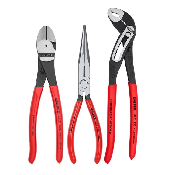 KNIPEX Tools 00 20 08 US1 Long Nose, Diagonal Cutter, and Alligator Pliers 3-Piece Tool Set, Red (Packaging May Vary) 102