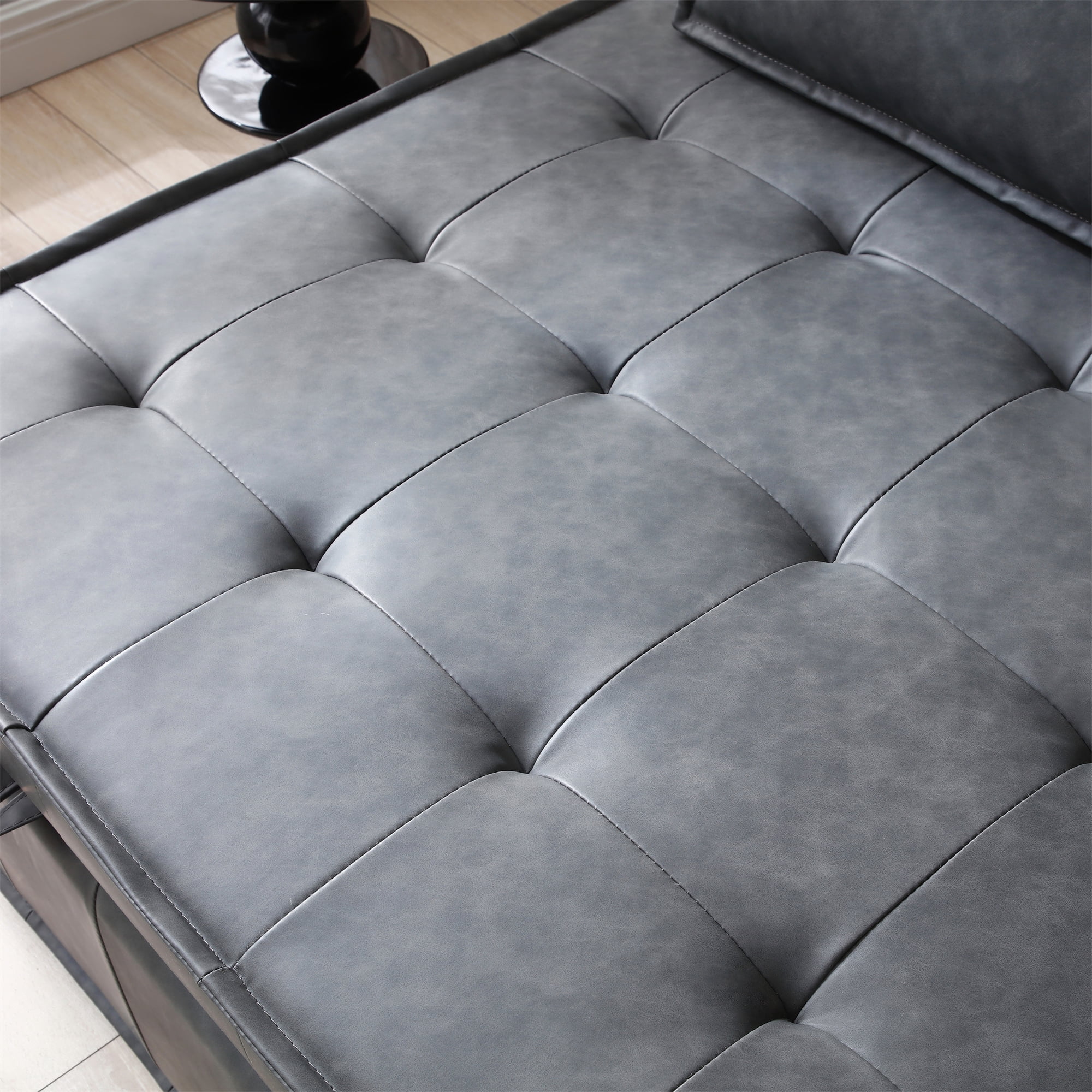 Aukfa 78" Chaise Futon Oversized Pull Out Sleeper Chair Bed for Home Office, Leather, Gray