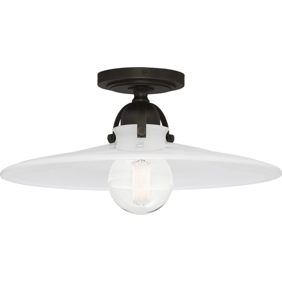 Arial Collection Deep Patina Bronze Flushmount Light Fixture with White Glass Shade - Modern Industrial Style, UL Listed for Dry/Damp Locations