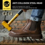 Mens Leather Work Shoes Water Resistant Steel Toe Safety Shoes Oil Resistant Construction for Working