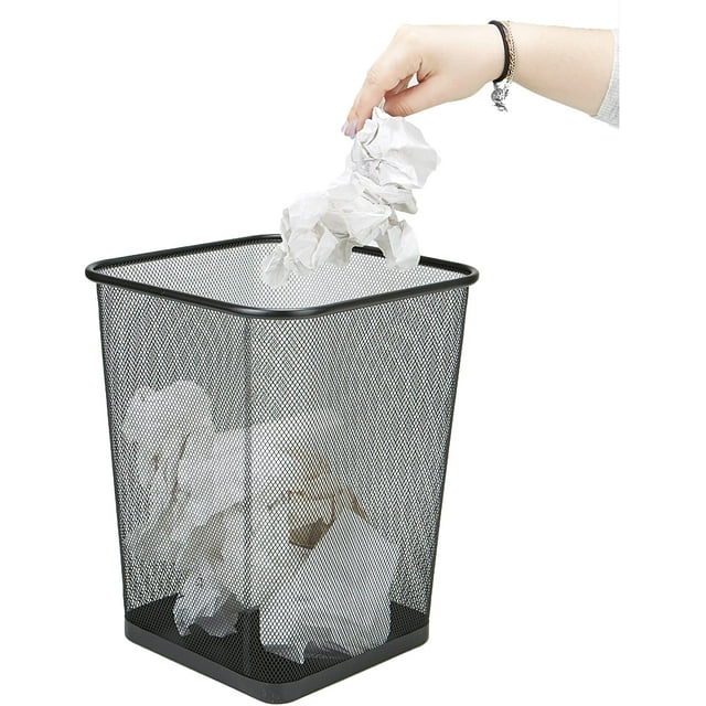 Mesh Wastebasket Trash Can, Square, 6 Gallon, Black, 1 Pack