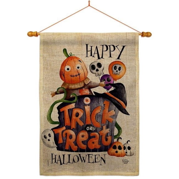 Ornament Collection HS190172-DB-03 Trick or Treat Day Falltime Halloween 28 x 40 in. Double-Sided Decorative Vertical House Flag Set for Decoration Banner Garden Yard Gift